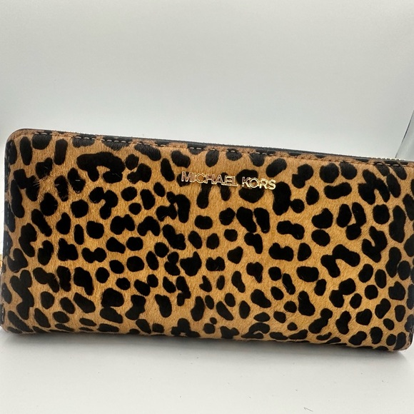 Michael Kors jet set Large Continental wallet wristlet Calf Hair Blackk Multi - Picture 2 of 9